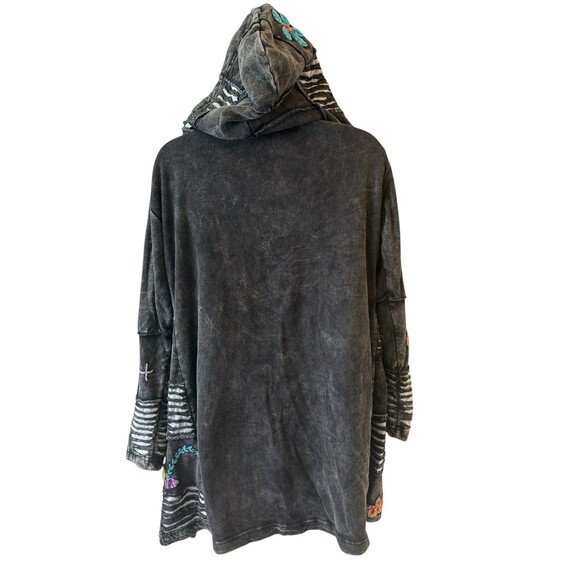 Handmade Shiva Patchwork Long Boho Hoodie Pre-Washed Cotton Black - Picture 6 of 12
